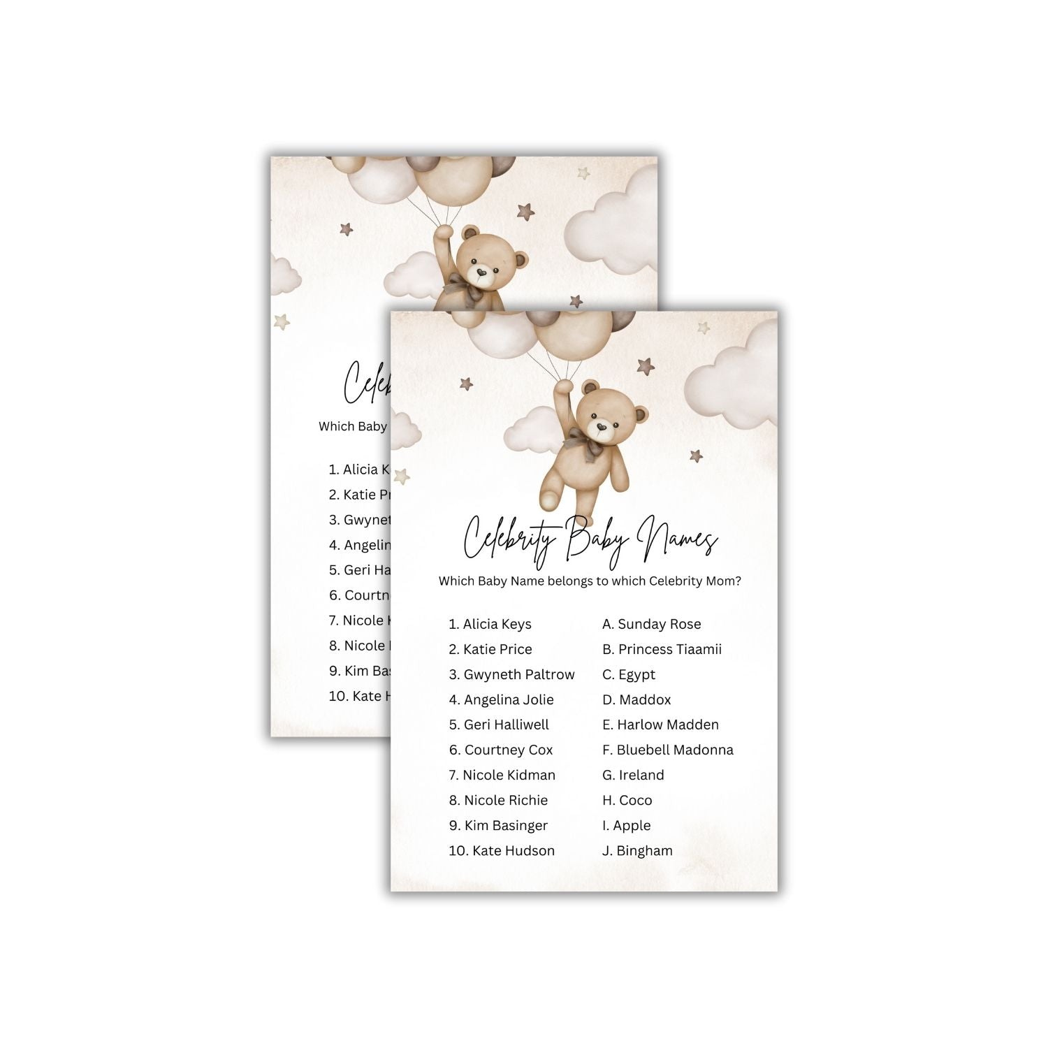 Celebrity Baby Names Baby Shower Games Card Pack - 18 High-Quality 300gsm Cards for Fun & Exciting Celebration - Premium Card Games by Party Decor Mall