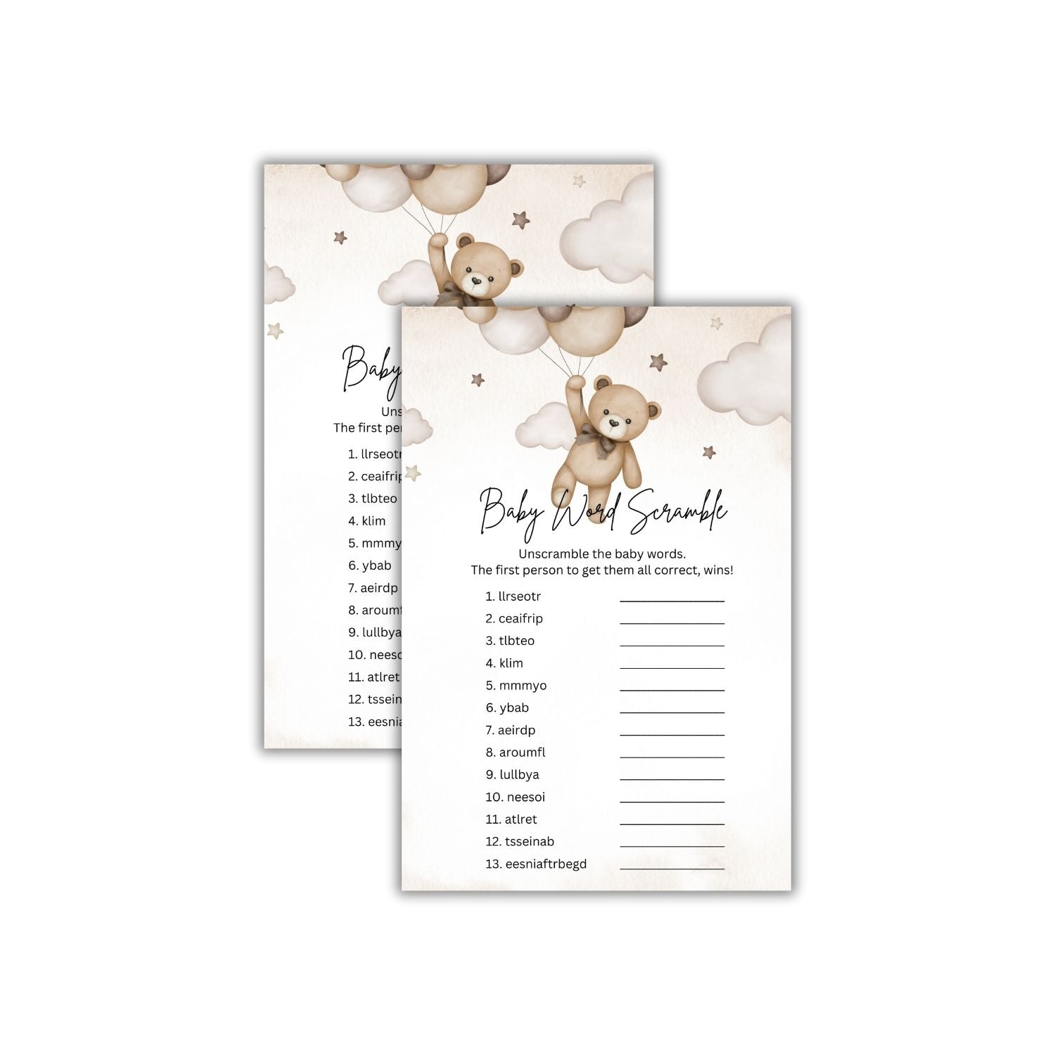 Baby Word Scramble Baby Shower Games Card Pack - 18 High-Quality 300gsm Cards for Fun & Exciting Celebration - Premium Card Games by Party Decor Mall