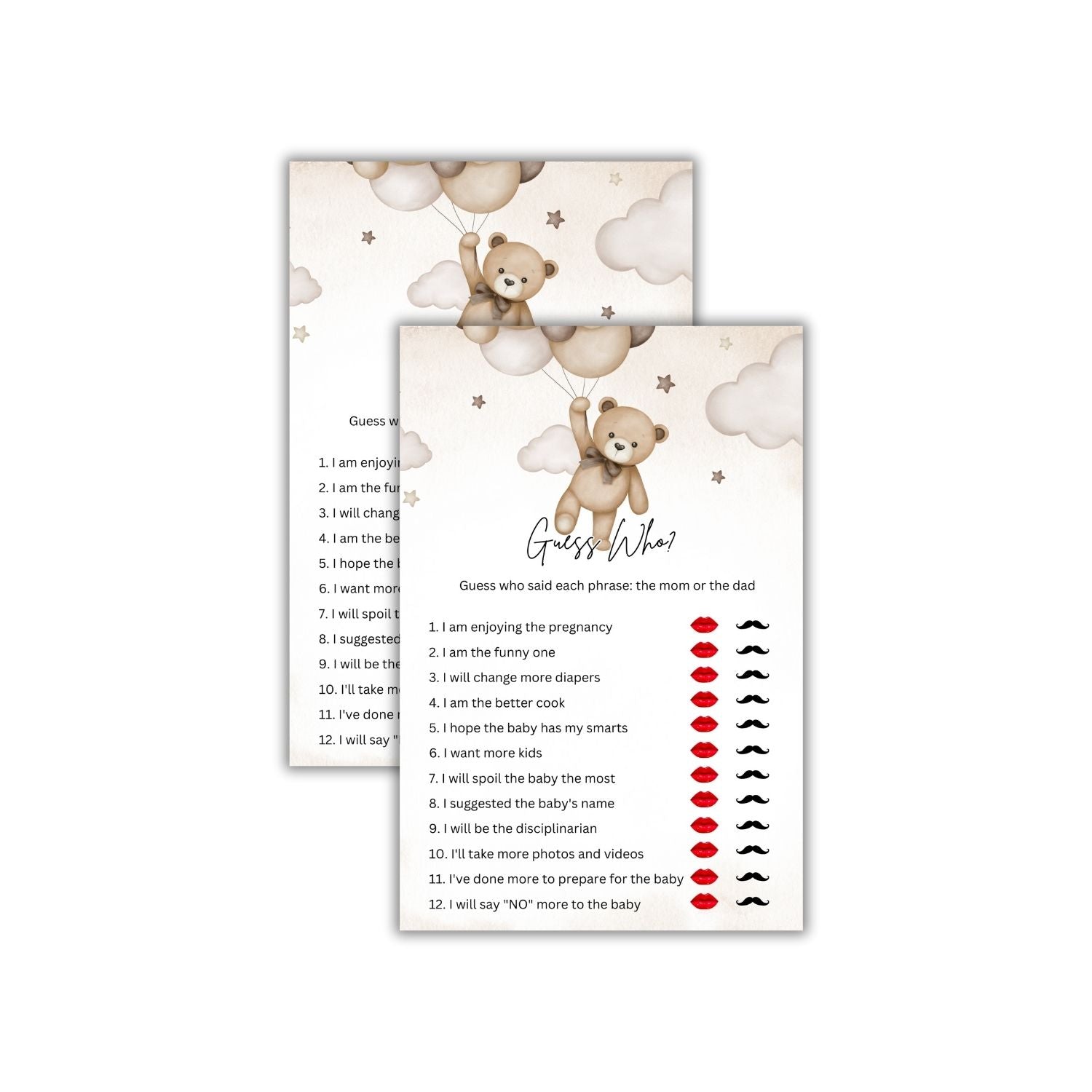 Guess Who? Baby Shower Games Card Pack - 18 High-Quality 300gsm Cards for Fun & Exciting Celebration