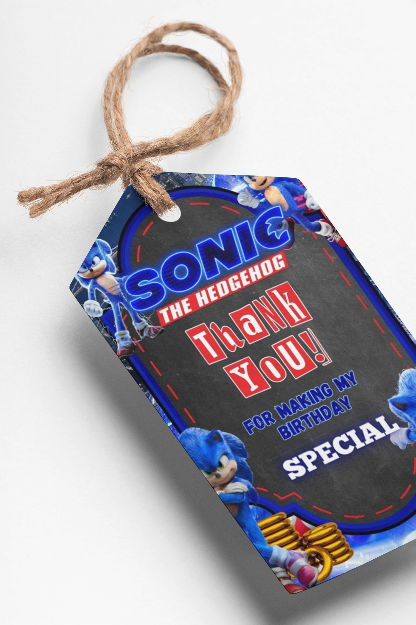 Sonic Theme Thank You Cards & Return Gift Tags - 30Pcs, 2x3.5, 250 GSM Cardstock, Green & Black (Sonic)