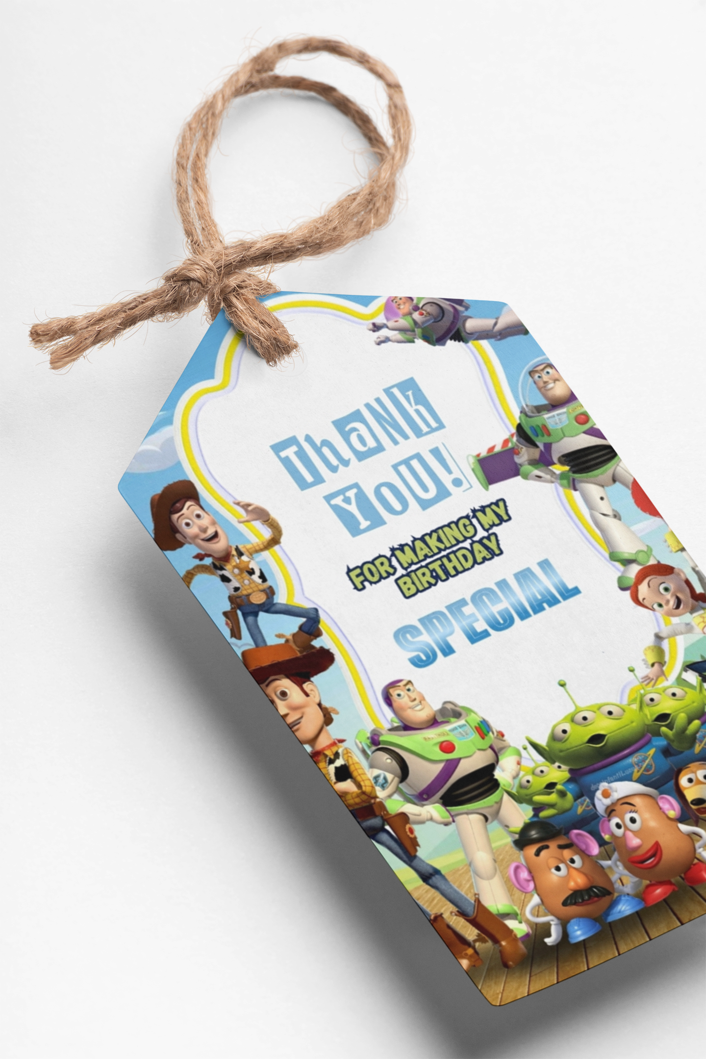 PartyDecor Mall Toy Story Theme Thank You Cards & Return Gift Tags - 30Pcs, 2x3.5, 250 GSM Cardstock, Green & Black (Toy Story)