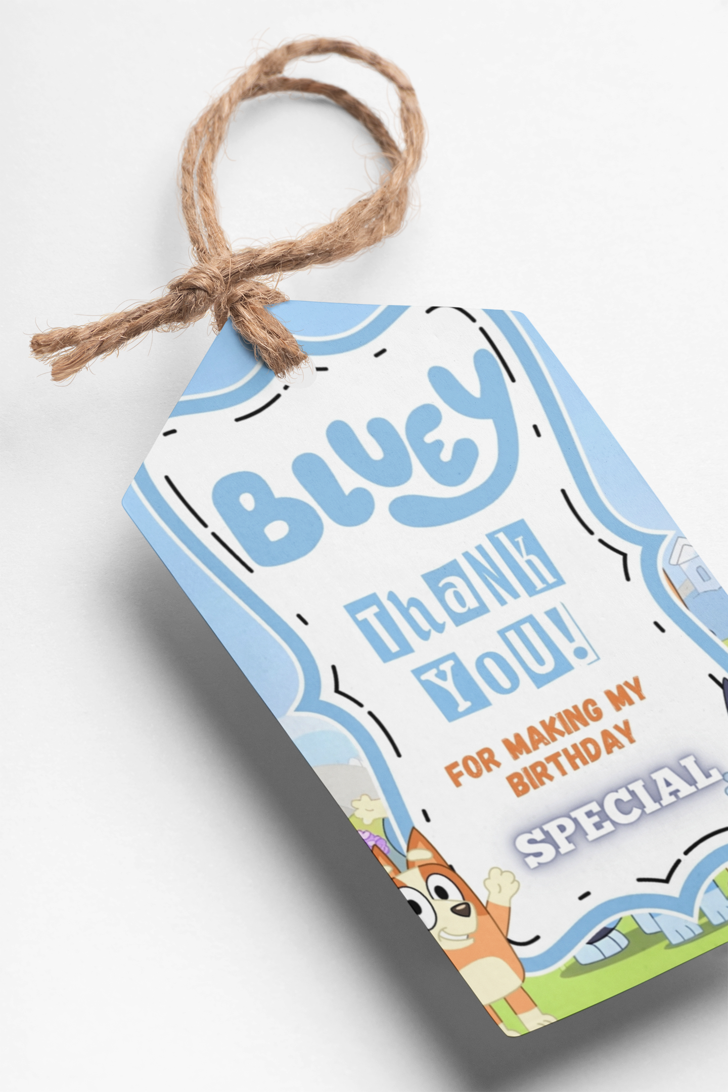 Bluey Theme Thank You Cards & Return Gift Tags - 30Pcs, 2x3.5, 250 GSM Cardstock, Green & Black (Bluey 1)