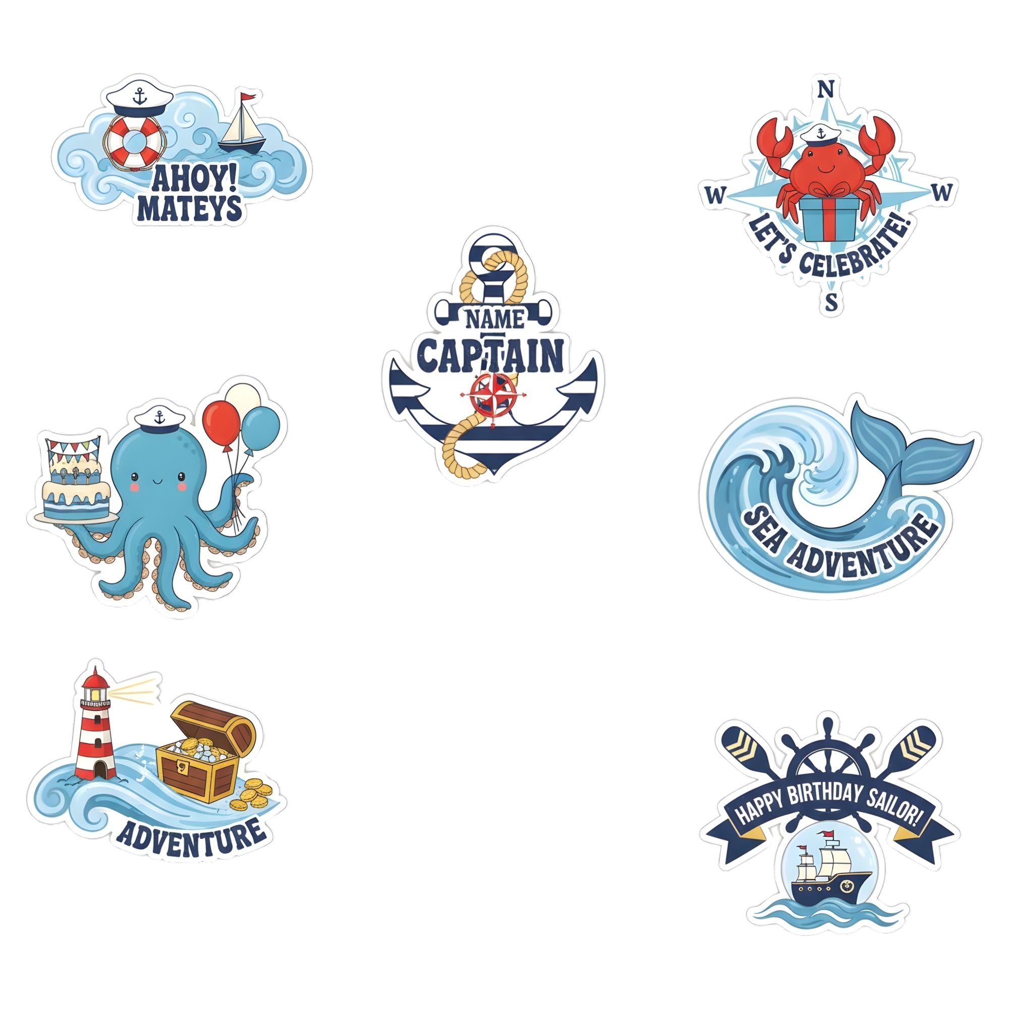 Pirate Captain Theme Birthday Cutouts (6 inches/250 GSM Cardstock/Mixcolour/12Pcs)