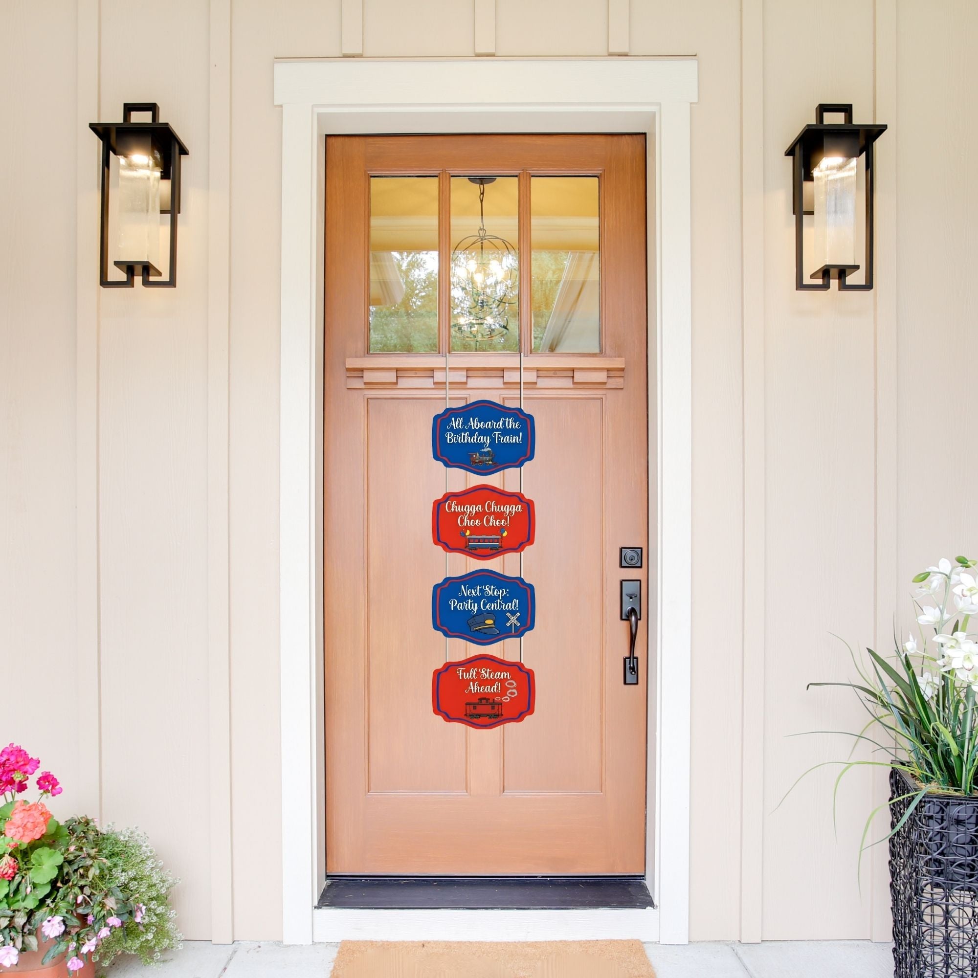 Train Door/Wall Hanging Dangler- (42 Inches/250 GSM Cardstock/Red & Blue/6Pcs)